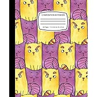 Seamless Pattern With Violet And Yellow Cats: Cute Kawaii Composition Notebook, Wide Ruled, 7.5 x 9.25, 120 Pages, For kids, teens, and adults