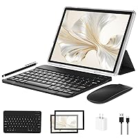 10 inch Android 13 Tablet, 8GB RAM+64GB ROM 1TB Expand, 2 in 1 Tablets with Keyboard, Case, Mouse, Stylus, 1280x800 IPS Touch Screen, 2.0GHz Quad-Core, WiFi 6, Bluetooth 5.0, Dual Camera (Silver)