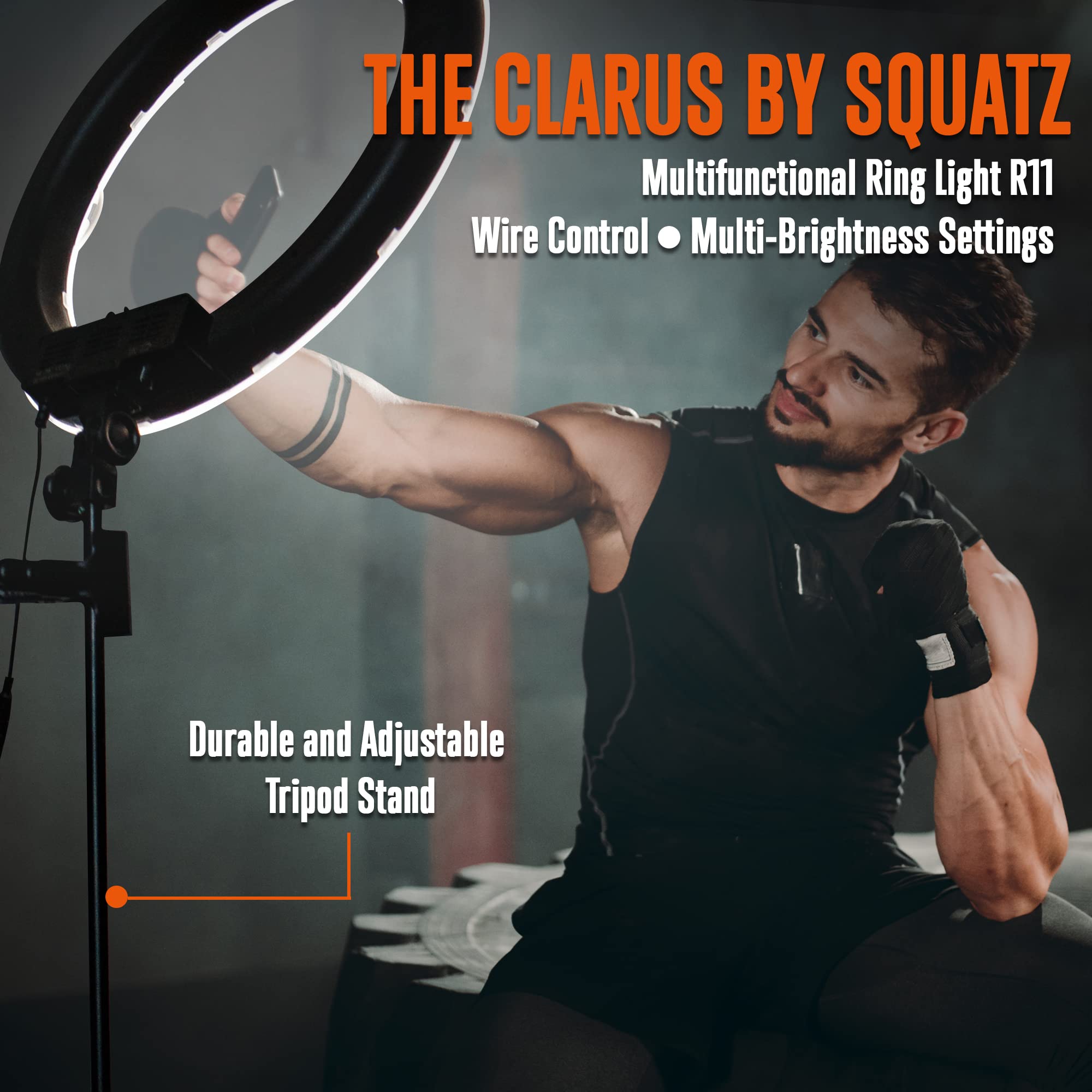 SQUATZ 11’’ LED 12W Selfie Ring Light R11 with Wired Control, Tripod Stand with 6 Sections, Phone Holder, Adjustable Brightness Levels for Influencers, YouTube, TikTok, and Barbers.