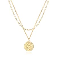 Aobei Pearl 18K Gold Moon Star Lion Evil Eye Pendant Necklace Medallion Paperclip Chian Choker Layering Jewery for Women Girls