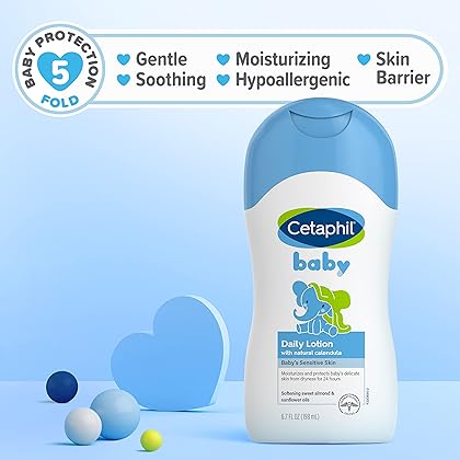 Cetaphil Baby Daily Lotion with Organic Calendula, NEW 13.5 fl oz, Vitamin E, Sweet Almond & Sunflower Oils, Mineral Oil Free, Paraben Free, Dermatologist Tested, Clinically Proven for Sensitive Skin