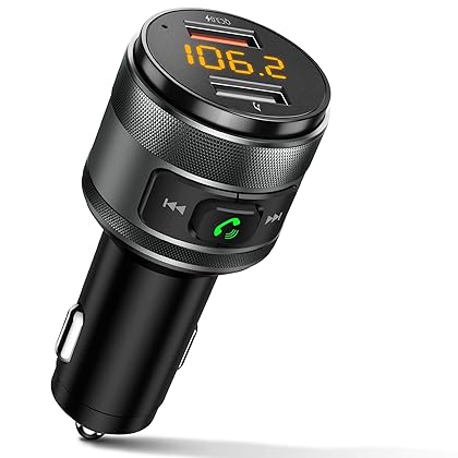 Bluetooth 5.0 FM Transmitter for Car, 3.0 Wireless Bluetooth FM Radio Adapter Music Player FM Transmitter/Car Kit with Hands-Free Calling and 2 USB Ports Charger Support USB Drive