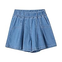 Baby Girl Summer Denim Shorts Wide Leg 𝐂ooling Solid Color Short Jeans Beach Sports Casual Pleated Flared Pants