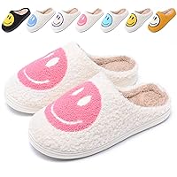 Cute Smile Face Slippers for Women and Men,Soft Plush Comfy Warm Couple Slip-On House Happy Face Slippers For Winter Indoor Outdoor Smile Slippers Non-slip Fuzzy Flat Slides