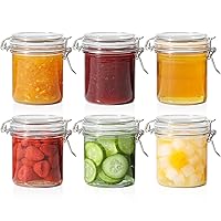 ComSaf 8oz Small Airtight Glass Jars Set of 6 with Lids Food Storage Jar Round - Mini Storage Container with Clear Preserving Seal Wire Clip Fastening for Kitchen Canning, Jam, Spice, Honey, Mason Jar