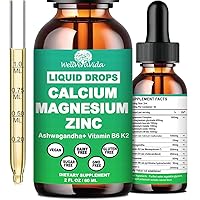 Calcium Magnesium Zinc Liquid Drops with Vitamin D3 K2, High Potency Calcium Magnesium Supplement w/Magnesium Complex, Zinc, Theanine丨Gluten Free丨 for Immune, Bone,Muscle, Mood & Sleep Support