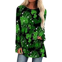 Womens St Patrick's Day T-Shirt Green Top Turtleneck Long Sleeve Tee Breathable Western Sweatshirts for Women