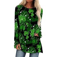 St Patricks Day Shirts Women Funny Green Top Turtleneck Long Sleeve Shirt Fashion Sweatshirts for Teen Girls