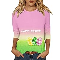 Easter Plus Size Tops,Women's Fashion Casual Round Neck 3/4 Sleeve Cute Tops for Women Ladies Top
