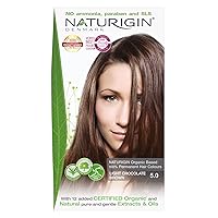 Naturigin Permanent Hair Dye, 5.0 Light Chocolate Brown, Ammonia and Paraben Free, up to 100% Gray Hair Coverage, Long Lasting, Vegan, Cruelty Free