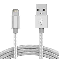 TALK WORKS iPhone Charger Lightning Cable 6ft Long Braided Heavy Duty Cord MFI Certified for Apple iPhone 13, 12, 11 Pro/Max/Mini, XR, XS/Max, X, 8, 7, 6, 5, SE, iPad, AirPods, Watch - Silver