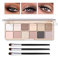 KYDA 12 Colors Cement Brown Eyeshadow Palette, Matte Neutral Coffee Cool Tone Blendable Powder Eyeshadow, Glitter Sparkling Crystal Diamind Eye Shadow, Daily Party Bright Eyes Makeup