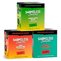 Shameless Snacks - Low Carb Keto Gummies Gluten Free Candy Bundle - Green Apple, Watermelon, Chili Mango