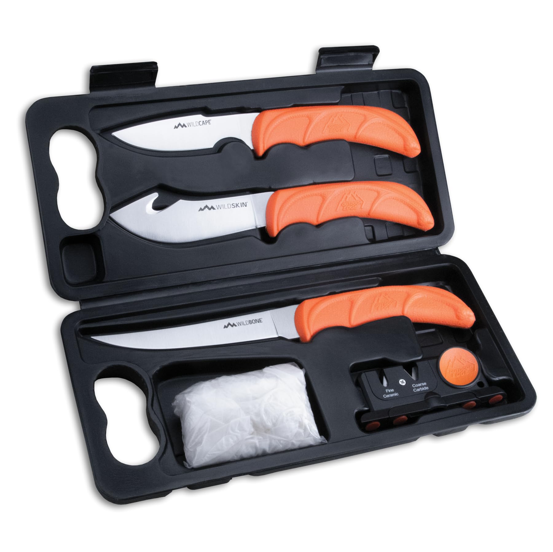 OUTDOOR EDGE WildLite 6-Piece Hunting Knife Set. Includes Skinning Knife, Boning & Caping Knives, & Sharpener all in a Compact Hard Side Case. Perfect Field Dressing Kit for Deer, Elk, Poultry & More