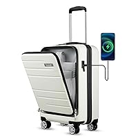 LUGGEX Carry On Luggage 22x14x9 Airline Approved - Polycarbonate Hard Suitcase with Front Pocket (White, 20 Inch, 30.9L)