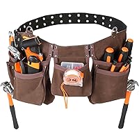 VEVOR 13 Pockets Tool Bel, Adjusts from 29 Inches to 54 Inches, Faux Sede Leather Heavy Duty Tool Pouch Bag with Dual Hammer Loops for Electrician, Carpenter, Handyman, Construction, Framer, Brown