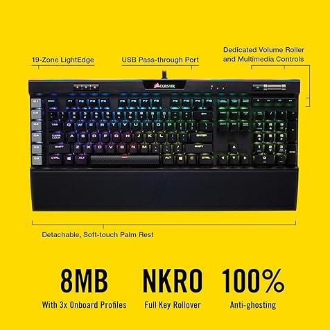 Corsair K95 RGB Platinum Mechanical Gaming Keyboard - 6x Programmable Macro Keys - USB Passthrough & Media Controls - Fastest Cherry MX Speed - RGB LED Backlit - Black Finish