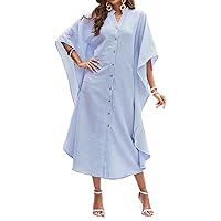 Dresses for Women 2024 Striped Print Batwing Sleeve Shirt Long Dress