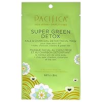 Pacifica Beauty Super Green Tea Detox Kale & Charcoal Facial Sheet Mask for All Skin Types, Vegan & Cruelty Free, 0.67 Fl Oz
