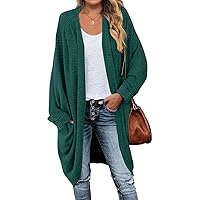 MEROKEETY Women's 2024 Fall Waffle Knit Batwing Long Sleeve Cardigan Loose Open Front Sweater Coat