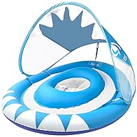 Shark Shape Baby Swimming Pool Float Ring with Removable Sun Canopy Safety Seat, Newest Inflatable Babies Spring Floatie Double Airbag Swim Trainer Newborn Infant Toddler, 6-36 Months