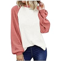 CHARMAP- Pullover Sweaters for Women Women's Round Neck Lantern Sleeve Contrast Color Pullover Casual Bottomed Shirt Top
