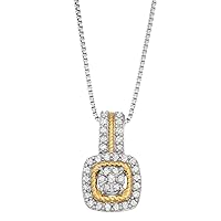 Yellow Gold Over Silver And Sterling Silver 1/5 CTTW Diamond Square Shape Fashion Necklace