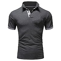 Men's Casual Striped Sleeves Polo Tee Classic Fit Button Collar Short Sleeve Solid Performance Golf Tops