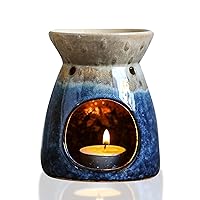 Essential Oil Burner, Ceramic Tealight Candle Holder Wax Melt Burners, Aromatherapy Aroma Diffuser Burner for Living Room, Balcony, Patio, Porch and Garden - Blue