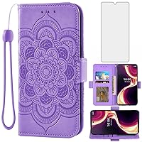 Asuwish Phone Case for Boost Mobile Celero 5G Plus 7 inch 2023 Wallet Cover with Tempered Glass Screen Protector and Leather Flip Credit Card Holder Stand Flower Cell Accessories 5G+ Women Men Purple