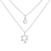 925 Sterling Silver Necklace Cubic Zirconia Stone Star of David Charm Pendant Double Chain Necklace.This 925 Sterling Silver Necklace is the Perfect Holiday Gift Jewelry Gift for Women
