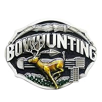 Antique Silver Enamel Vintage Bowhunting Deer Western Oval Belt Buckle