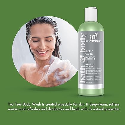 Artnaturals Tea Tree Body Wash - (12 Fl Oz / 355ml) - Peppermint and Eucalyptus Oil - Natural Soap - Dry Skin, Jock Itch, Acne Athletes Foot Wash Treatment