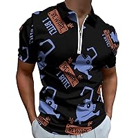 Beware I Bite Mens Polo Shirts Quick Dry Short Sleeve Zippered Workout T Shirt Tee Top