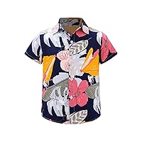 TiaoBug Boys Kids Casual Short Sleeve Hawaiian Button Down Shirt Tops Floral Print Blouse Holiday Summer Beach Shirt