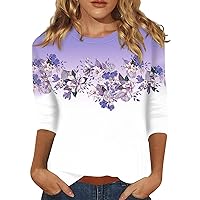 Tops for Women, Women's Print 3/4 Sleeve Floral Print T-Shirt Slim Top Casual Tops