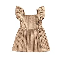 Newborn Baby Girls Princess Ruffle Dress Solid Color Button Fly Sleeve Dresses Summer Clothes 0-24 Months