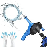 Drain Auger, Breezz Clog Remover with Drill Adapter, 25 Feet Heavy Duty Flexible Plumbing Snake Use Manually or Powered for Kitchen,Bathrom and Shower Sink, Comes with Gloves, Blue (SG-DS2056)