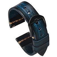 PBCODE Quick Release Leather Watch Bands for Men Handmade Vegetable Tanned Calfskin Vintage Leather Watch Straps 22mm Dark Blue Black Buckle