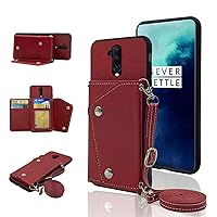 Compatible with OnePlus 7T Pro OnePlus7TPro 5G Mclaren Edition Wallet Case with Crossbody Shoulder Strap and Stand Leather Credit Card Holder Cell Phone Cover for One Plus 7TPro 1Plus 1 + 1+ Red