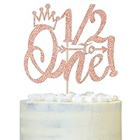 1/2 Way to One Cake Topper, Half Way to One, 1/2 Birthday Cake Topper, Baby Boys Girls 6 Months Birthday Party Decorations Supplies Rose Gold Glitter