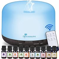 Diffuserlove Essential Oil Diffuser 500ML Aromatherapy Diffuser Mist Humidifiers 7 Color LED Lights Diffusers for Home Office Bedroom (Size:6.7