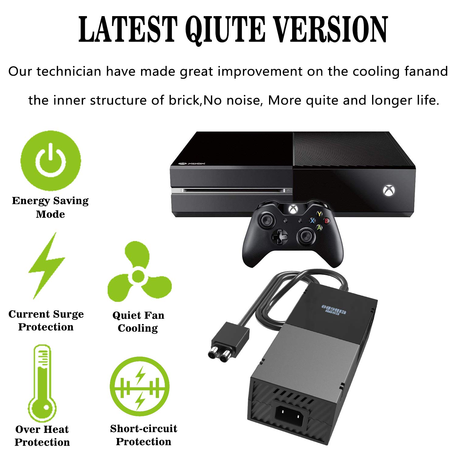 Power Brick Compatible with Xbox One Power Supply Brick for Xbox One, KSW KINGDO Power Supply for Microsoft Xbox one [Sole Newest Quietest Version]