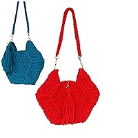 Handmade Fabric Crochet Red & Blue Hand Bag for Women, Office Ladies Shoulder Bag, Gift Bag for Girl’s Special Party