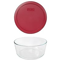 Pyrex (1) 7203 7 Cup Glass Bowl and (1) 7402-PC Berry Red Plastic Lid