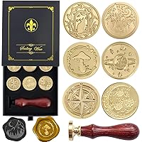 Wax Seal Stamp Set Yoption 6 Pieces Romantic Rose Heart Flower Sealing Wax Stamps Head Kit + 1 Wooden Handle (Romantic Rose Set)