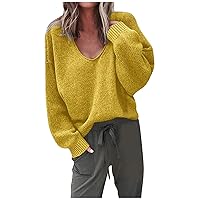 Womens Trendy Ribbed Knit Sweaters Loose V Neck Pullover Tops Trendy Long Sleeve Jumper Soft Chenille Sweater