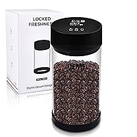 JUEMEL Automatic Vacuum Coffee Canister, Food Storage Container with Temperature & Humidity LCD Display,Time Record,Automatic Vacuum Suction,Electric Coffee jar Clear Glass-16oz/1350ml