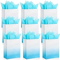 ReliThick 24 Pcs Ombre Blue Gift Bags Bulk with 50 Tissue Paper 9.8 x 7.8 x 4 inch Gradient Blue Glitter Paper Gift Wrap Bags for Wedding Birthday Mother's Day Baby Shower Party Favor
