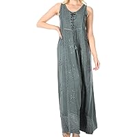 Sakkas Stella Long Tank Top Adjustable Caftan Corset Dress with Embroidery
